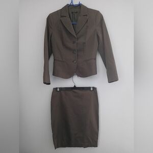 Sisley Brown Skirt Suit 2-Piece Blazer Pencil Skirt Minimalist Office